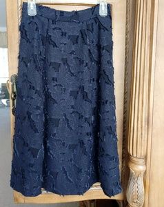 H&M | Navy Leaf Textured Midi Skirt